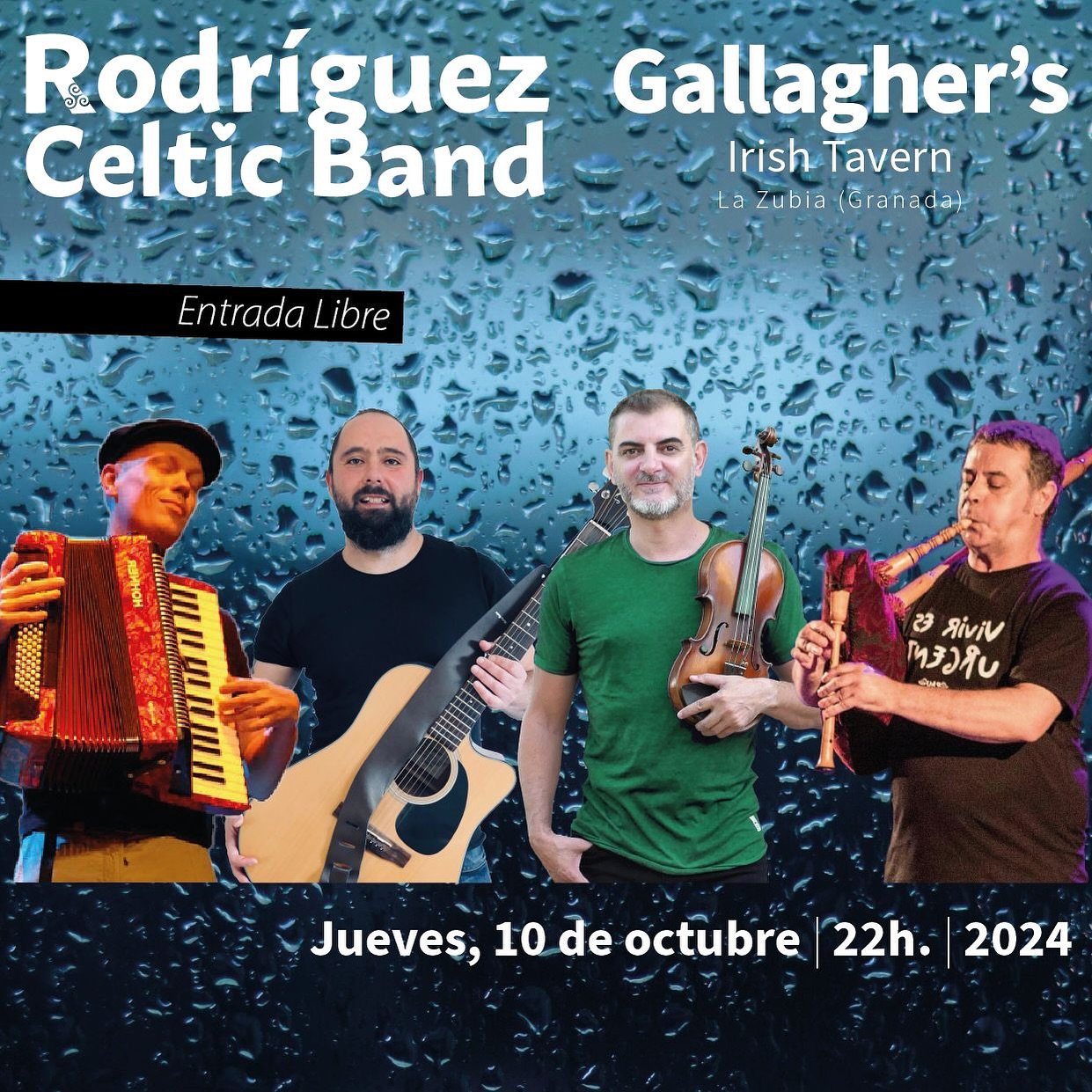 Ven a disfrutar del concierto de Rodríguez Celtic Band el jueves 10 de octubre a las 22h en @gallaghers2003